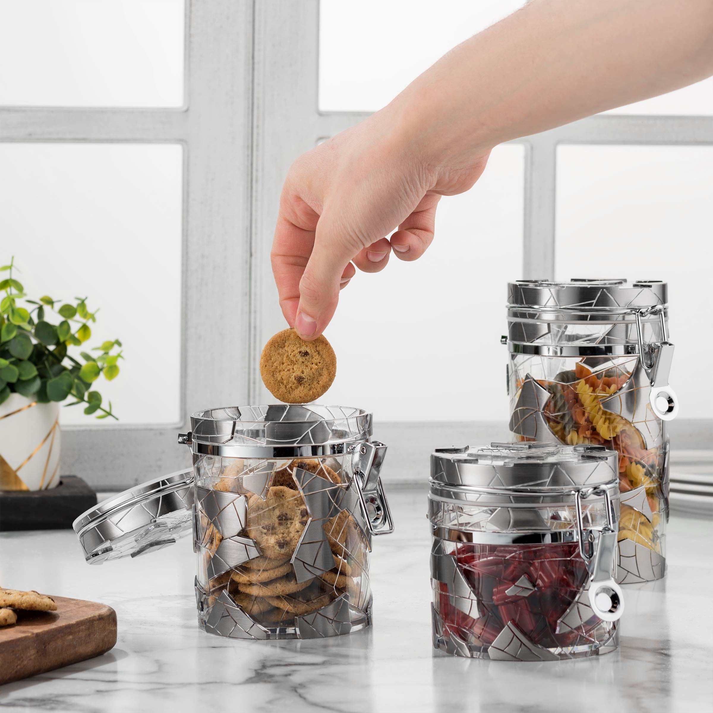 Airtight Kitchen Canister (Set Of 3) | Food Storage Containers In 32, 22, & 15 -Ounce Sizes | Pantry Organizers Neatly Hold Food